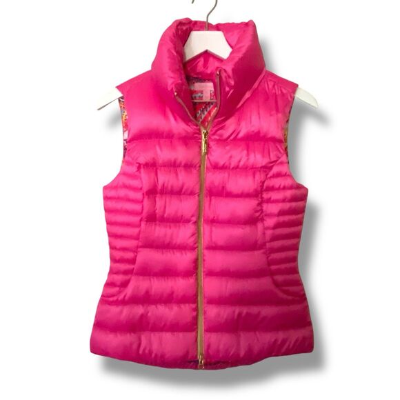 Lilly Pulitzer Vest Womens Small Pink Down Full Zip Allie Packable Vest - Picture 1 of 10